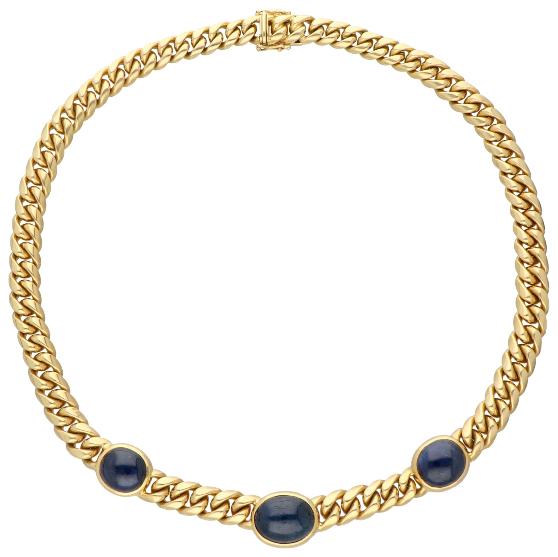 18K Yellow gold gourmet link necklace set with approx. 32 ct. natural sapphire. - Image 2 of 4