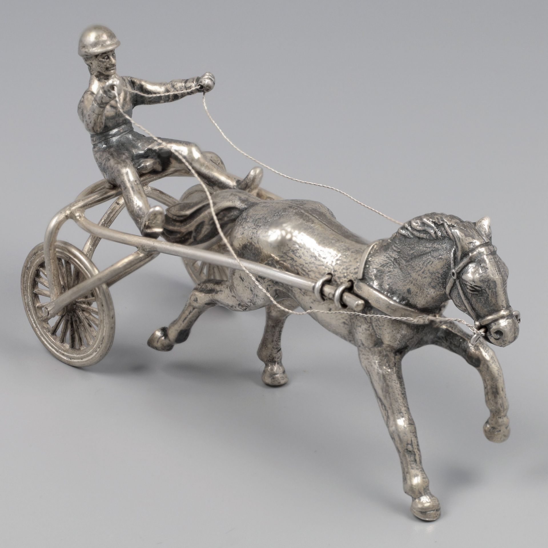 Miniature sulky with horse silver.