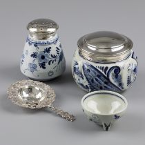 3-piece lot Delft blue with silver.
