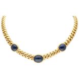 18K Yellow gold gourmet link necklace set with approx. 32 ct. natural sapphire.