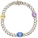 Platinum gourmet link bracelet set with approx. 9.94 ct. natural sapphire.