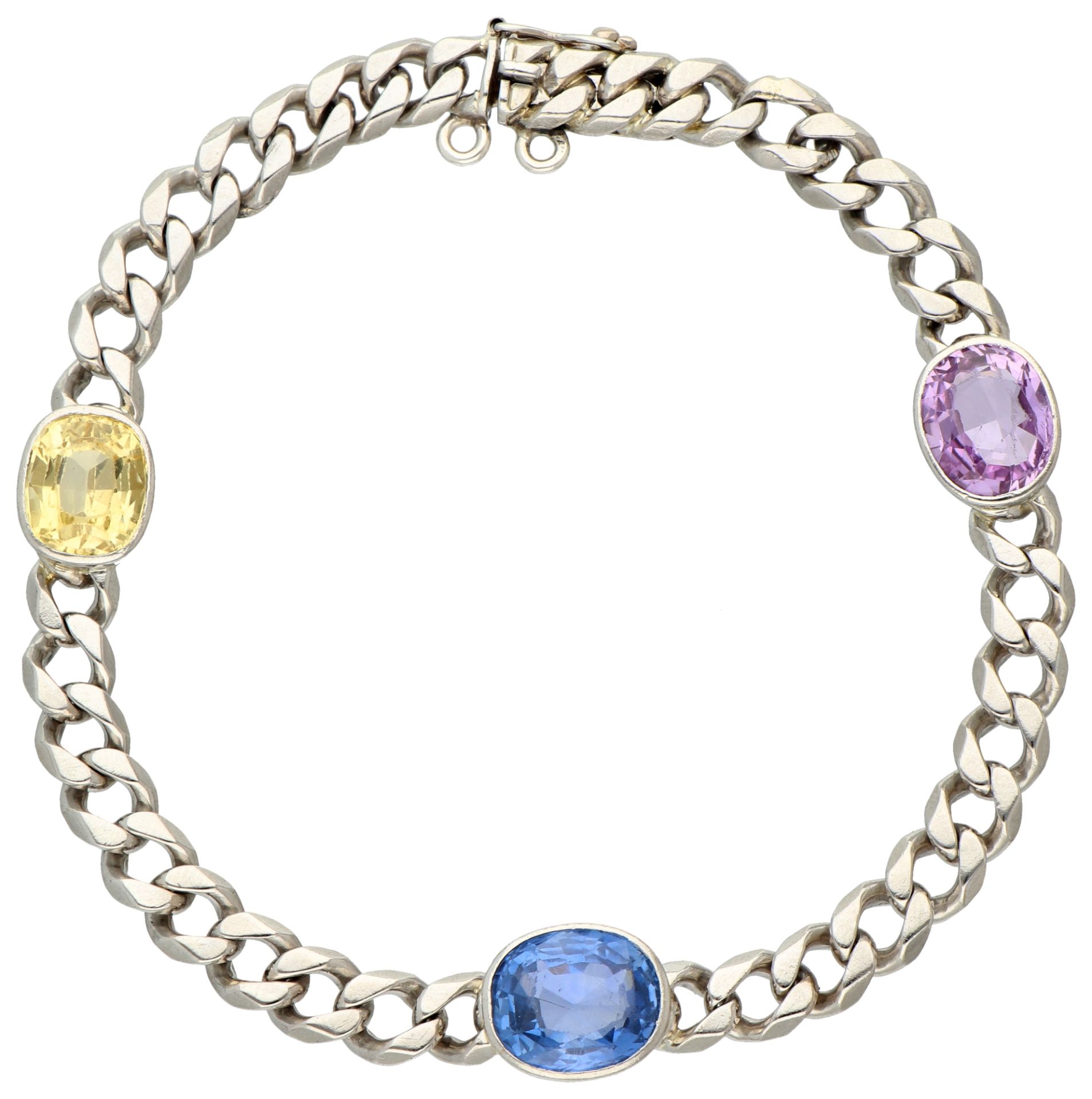 Platinum gourmet link bracelet set with approx. 9.94 ct. natural sapphire.