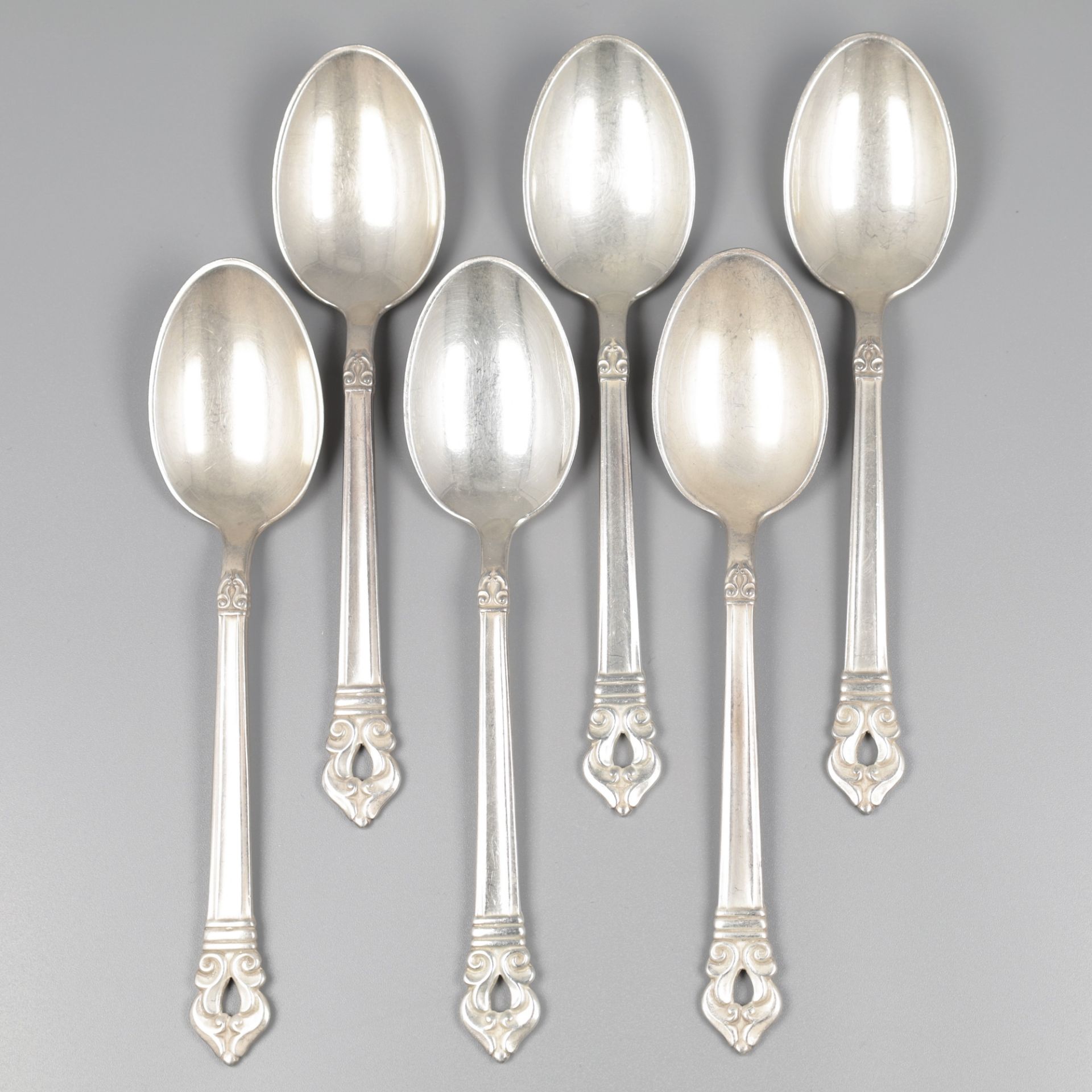 6-piece set of dessert spoons, model Royal Danish by Codan S.A. (Mexico), silver.