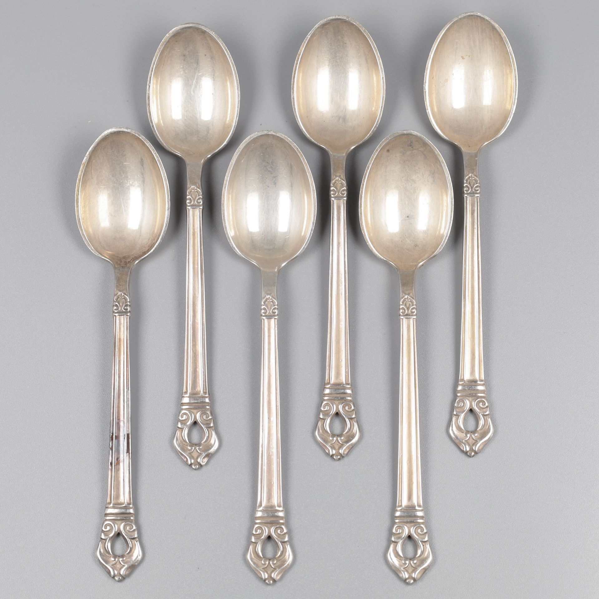 6-piece set of teaspoons, model Royal Danish at Codan S.A. (Mexico), silver.