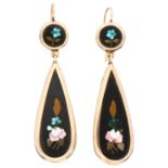 No Reserve - 12K yellow gold earrings with pietra dura.