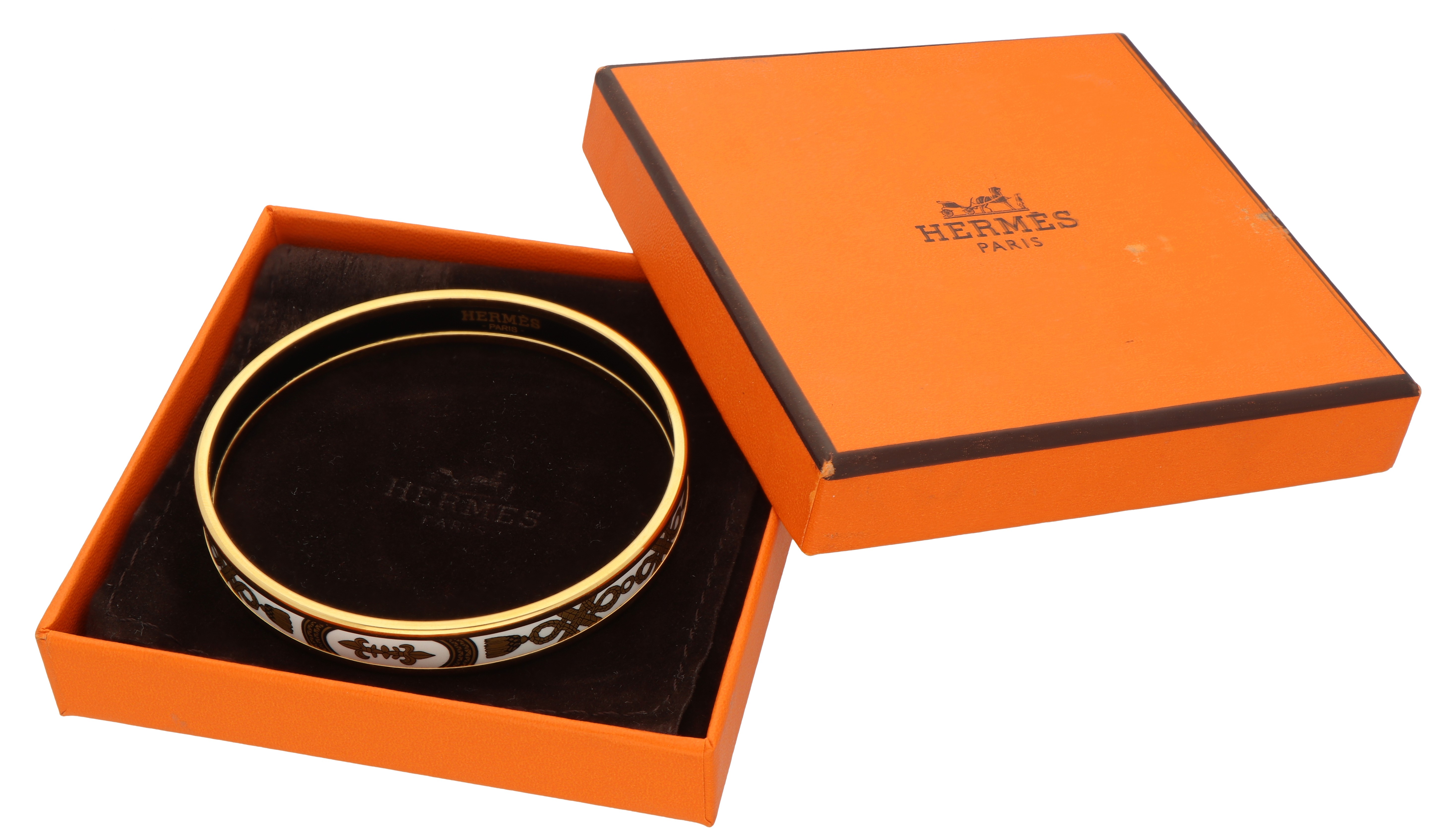 No Reserve - Hermès steel bangle bracelet with white enamel. - Image 3 of 6