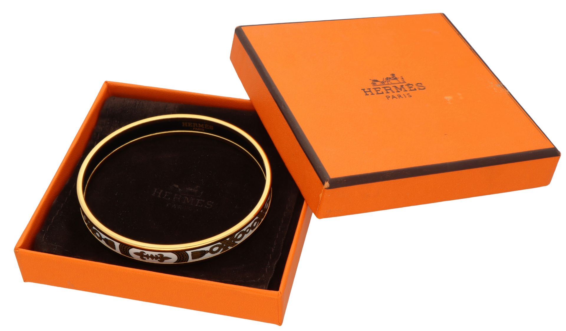 No Reserve - Hermès steel bangle bracelet with white enamel. - Image 3 of 6