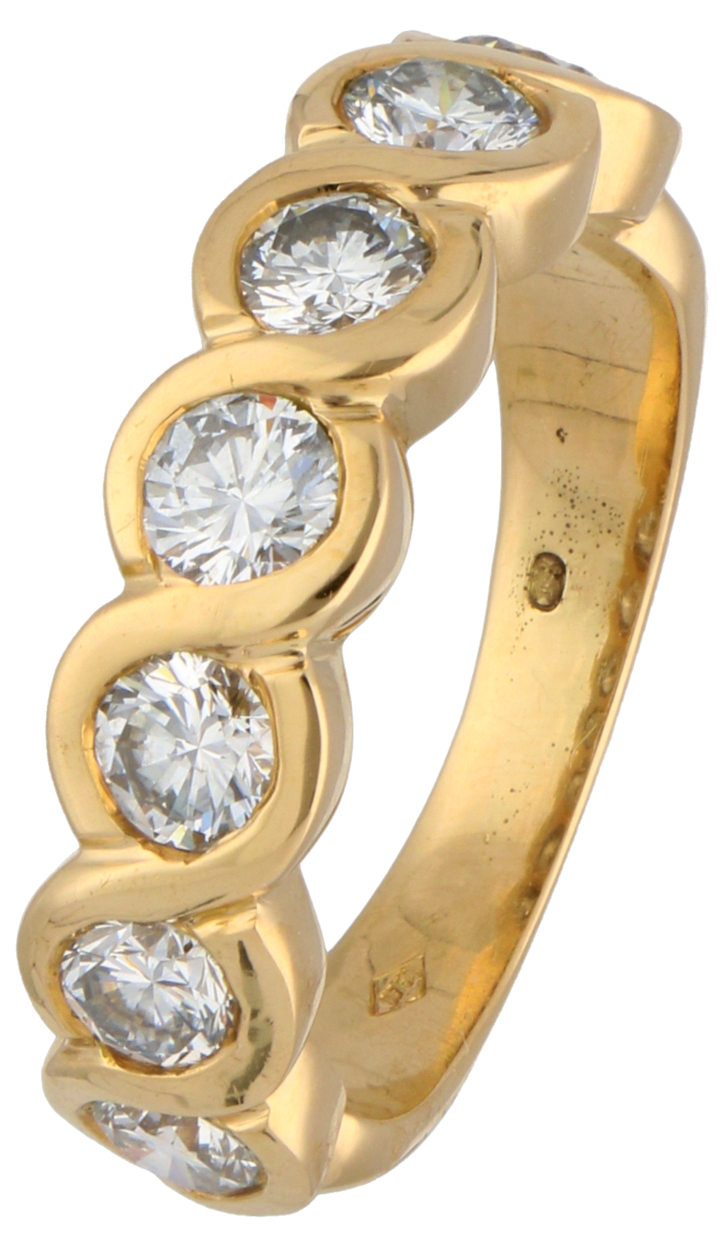 No Reserve - 18K Yellow gold demi-alliance ring set with ca. 1.05 ct. diamond.