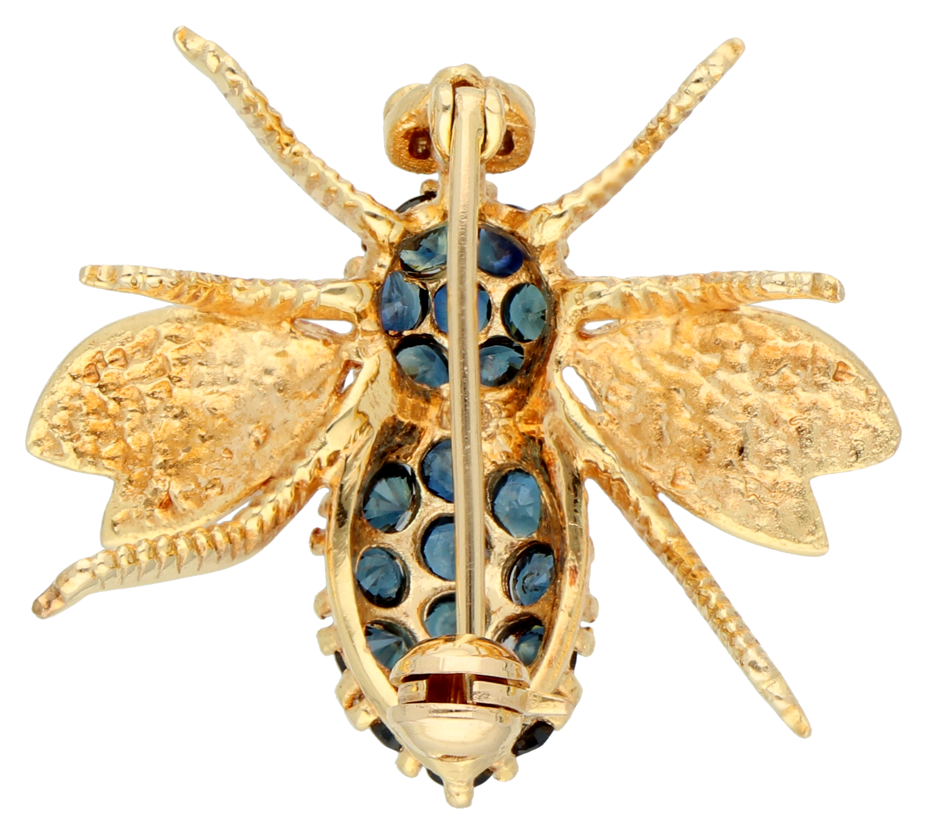 No Reserve - 14K Yellow gold brooch of an insect set with approx. 0.08 ct. natural sapphire. - Image 2 of 2