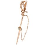 No Reserve - 14K Yellow gold sword pin set with approx. 0.18 ct. diamond.