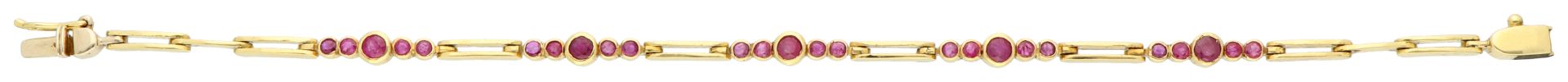 No Reserve - 18K Yellow gold link bracelet set with ruby. - Bild 3 aus 3