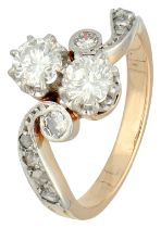 No Reserve - Franse 18K yellow gold Toi & Moi ring with approx. 0.75 ct. diamond.