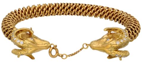 No Reserve - Filippini Fratelli 18K yellow gold bangle bracelet with ram's heads set with approx. 0.