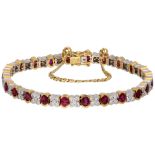 No Reserve - 14K Bicolour gold tennis bracelet with natural ruby ​​and diamond.