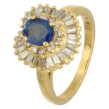 No Reserve - 18K Yellow gold entourage ring with synthetic sapphire and diamond.