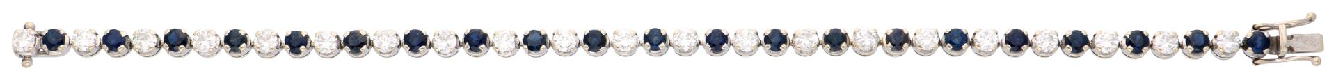 No Reserve - 18K White gold tennis bracelet set with approx. 3.15 ct. diamond and sapphire. - Bild 3 aus 3