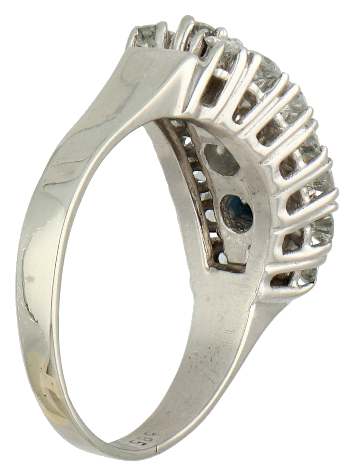 No Reserve - 14K White gold three-stone entourage ring set with approx. 0.83 ct. natural sapphire an - Bild 2 aus 2