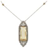 No Reserve - Silver pendant on necklace with citrine and marcasite.