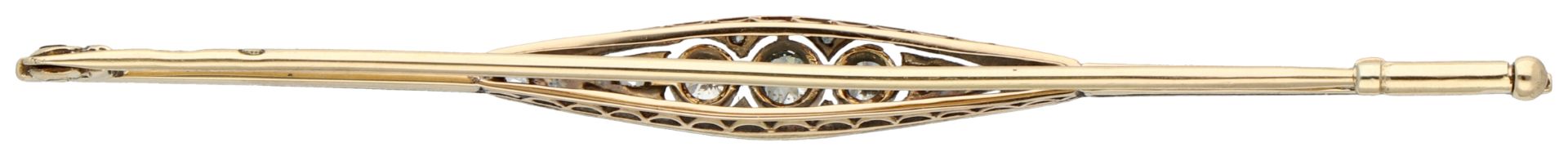No Reserve - 14K Yellow gold Art Deco bar brooch diamond. - Image 3 of 6