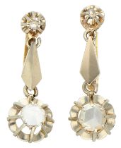 No Reserve - 18K Bicolor gold antique dormeuse earrings set with rose cut diamonds in antique prong