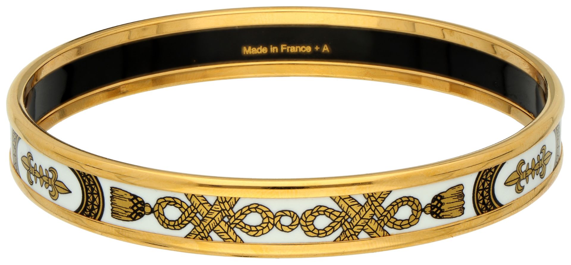 No Reserve - Hermès steel bangle bracelet with white enamel. - Image 2 of 6