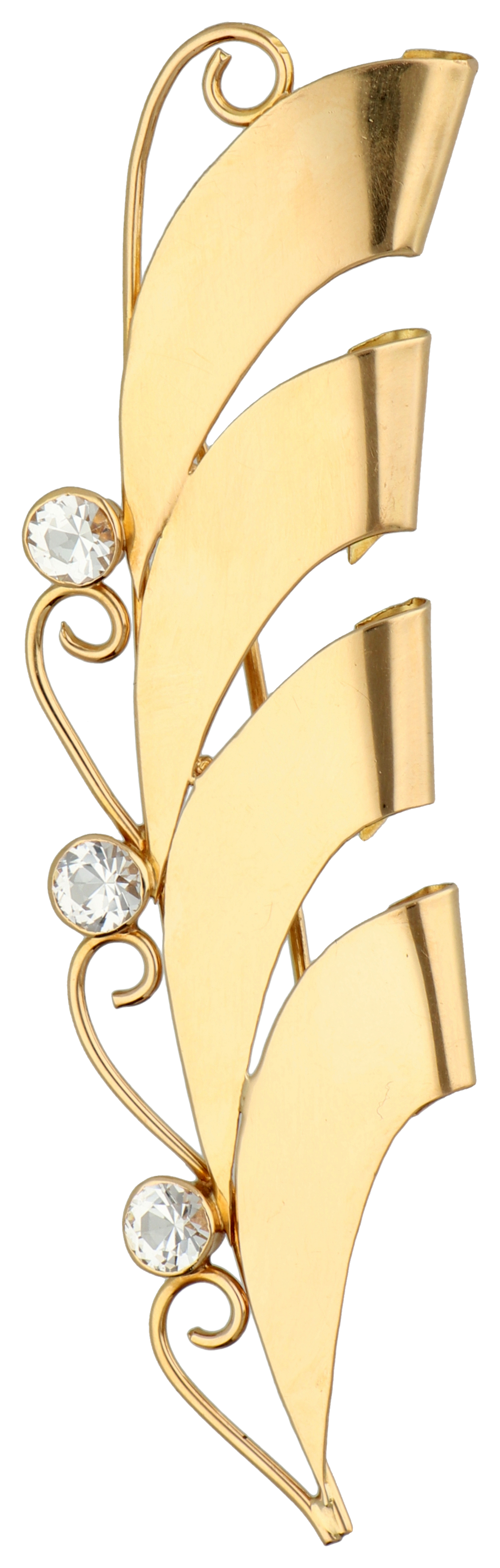 No Reserve - 18K Yellow gold Swedish lily of the valley brooch from 1946 with rock crystal.