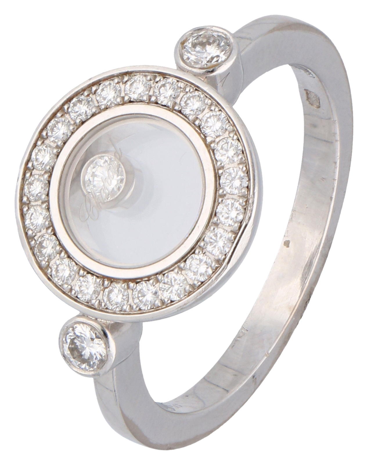 No Reserve - Chopard 18k white gold happy diamonds ring set with approx. 0.31 ct. diamond.