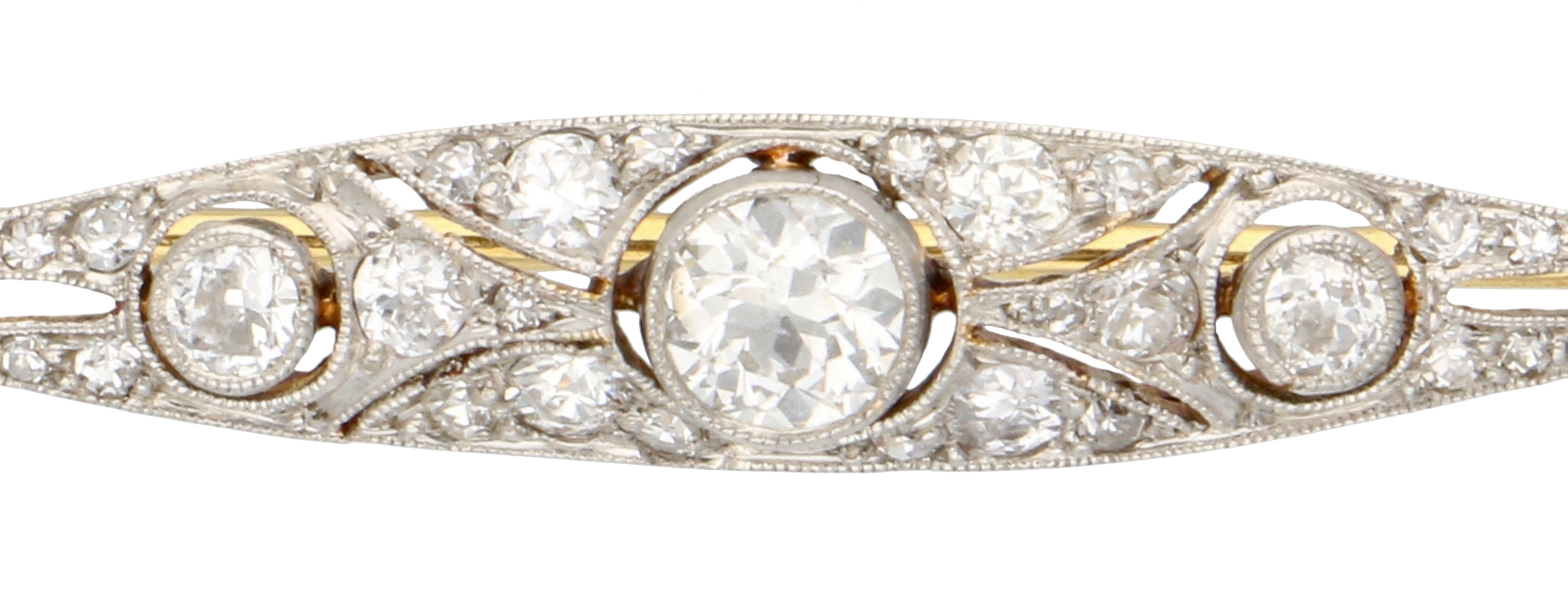 No Reserve - Yellow gold/platinum Art Deco bar brooch set with approx. 0.55 ct. diamond. - Image 2 of 3