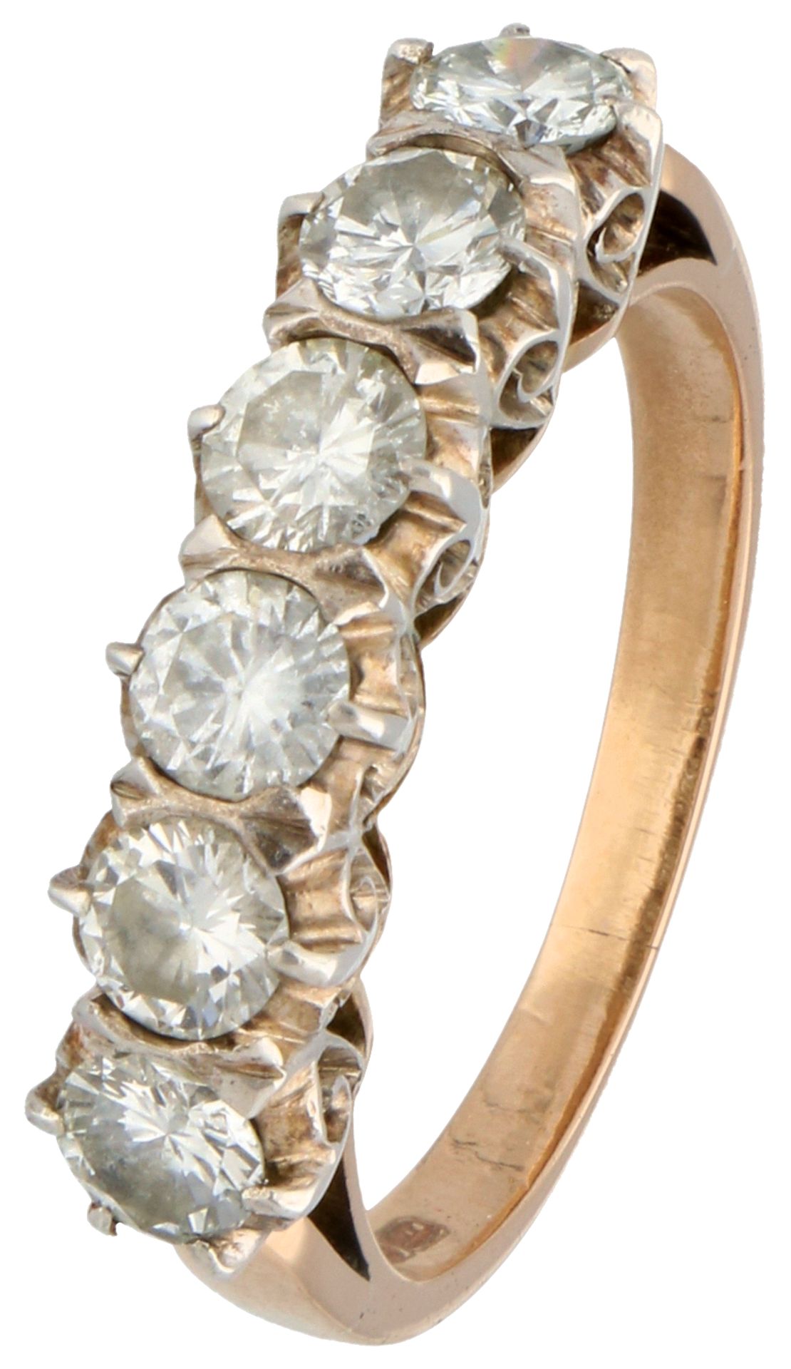 No Reserve - 14K Yellow gold/silver demi-alliance ring set with approx. 0.90 ct. diamond.