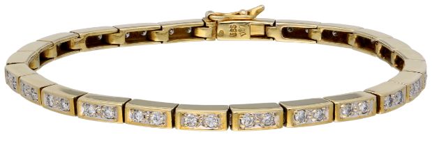 No Reserve - 14K Yellow gold tennis bracelet set with approx. 0.96 ct of diamond.