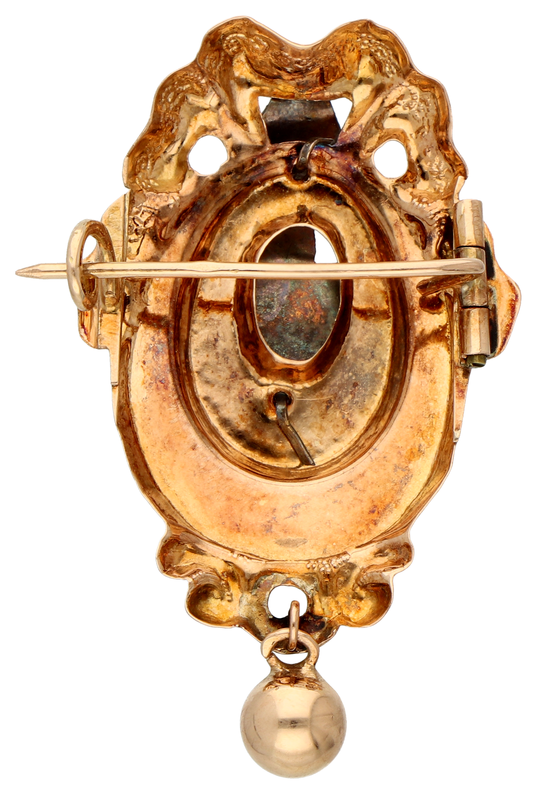 No Reserve - 14K Rose gold antique brooch with yellow gold details and an imitation pearl. - Image 2 of 2