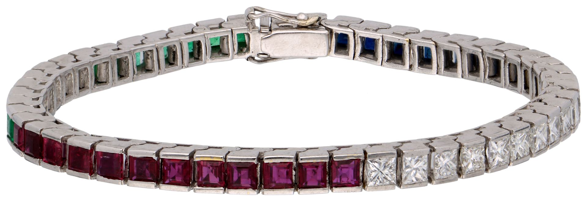 No Reserve - 18k White gold bracelet set with diamonds, sapphire, ruby and emerald.