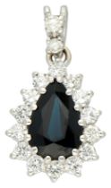 No Reserve - 18K White gold entourage pendant set with approx. 0.65 ct. synthetic sapphire.