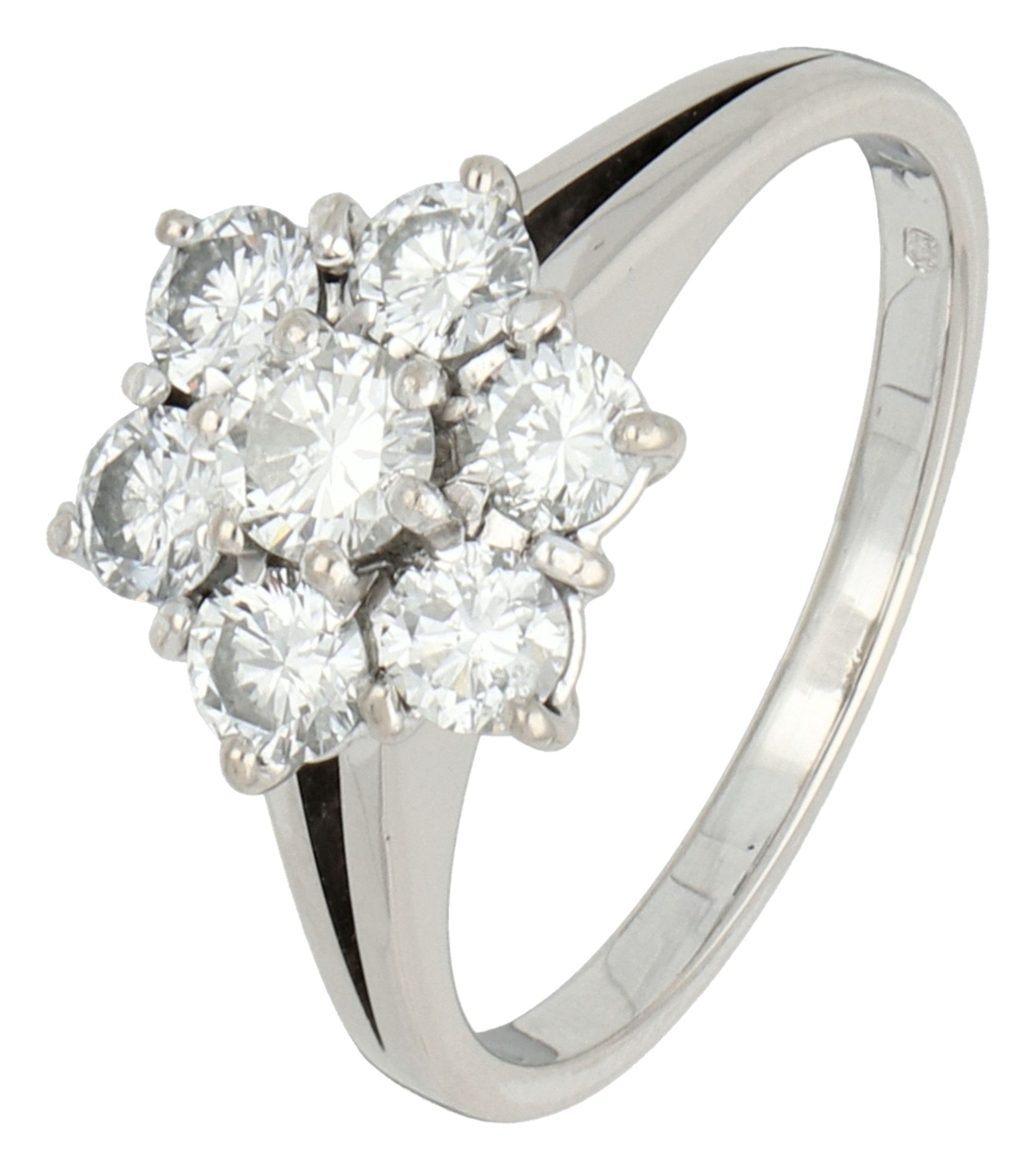 No Reserve - 18K White gold rosette ring set with approx. 0.87 ct. diamond.