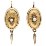 No Reserve - 14K Yellow gold dormeuses with pampel and cultivated pearl.