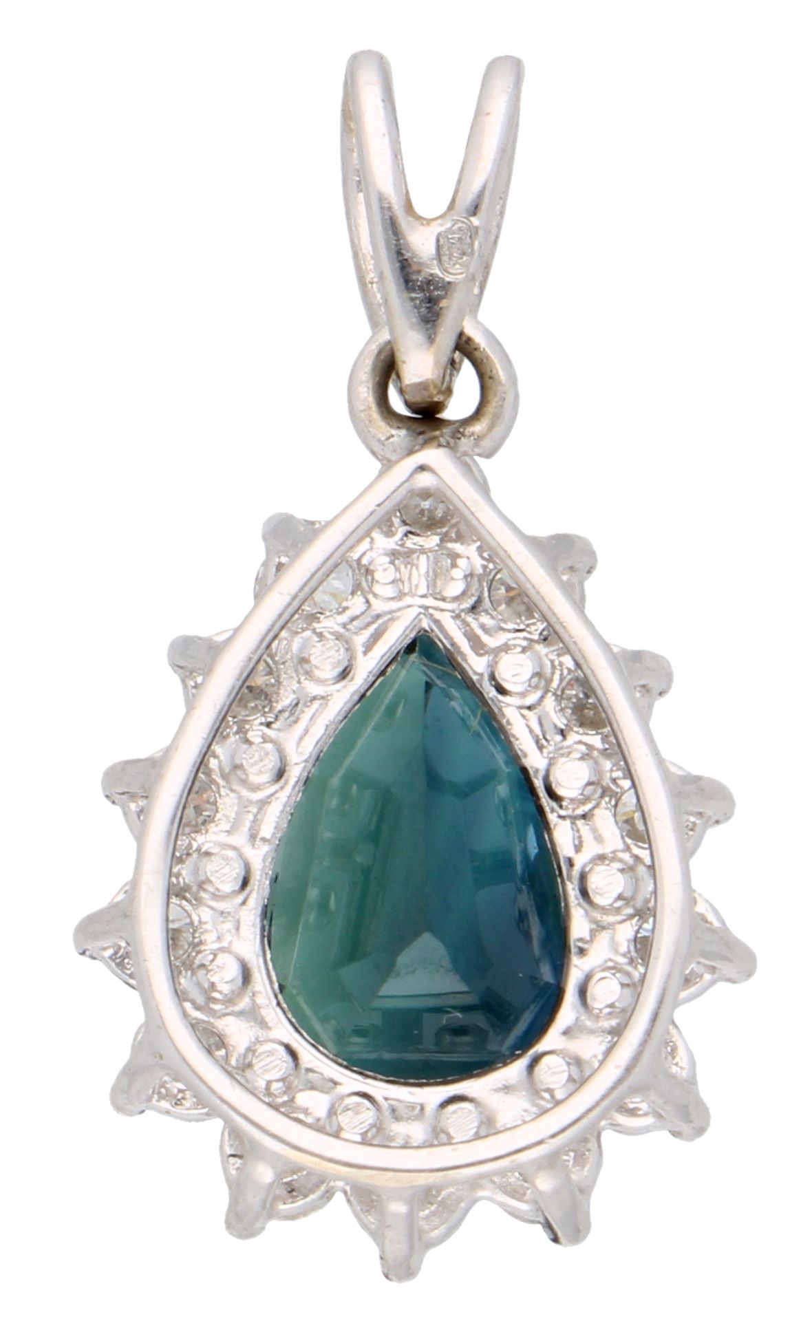 No Reserve - 18K White gold entourage pendant set with natural sapphire and diamonds. - Bild 2 aus 2