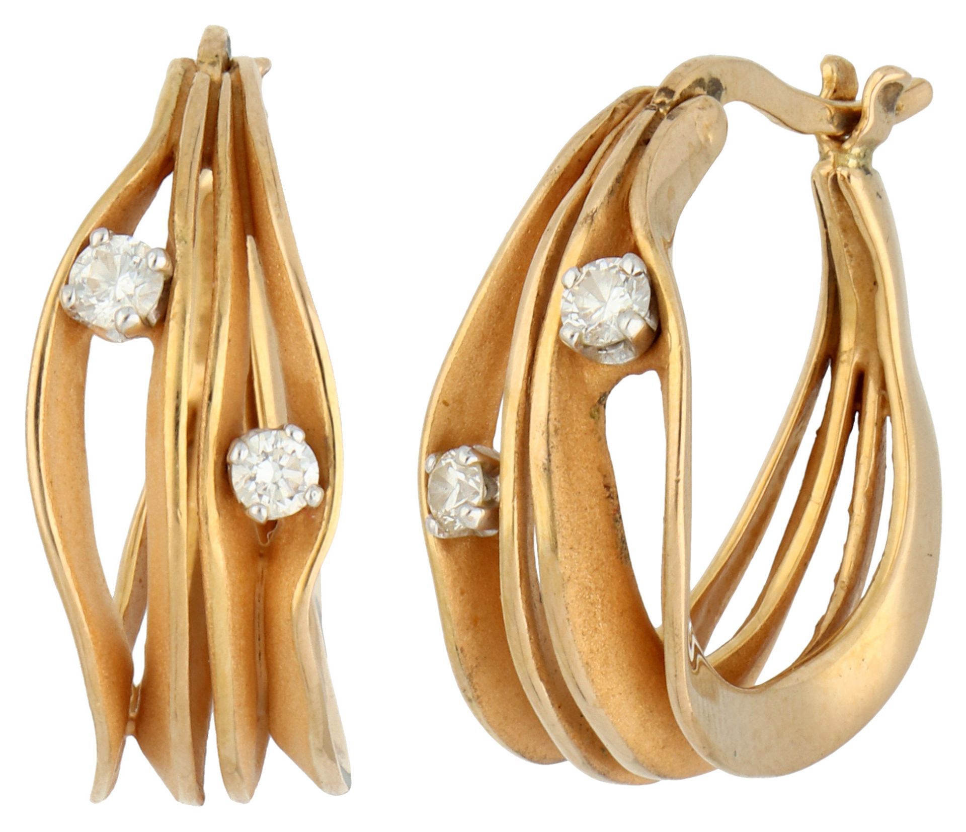 No Reserve - Annamaria Cammilli 18K yellow gold hoop earrings set with approx. 0.32 ct. diamonds.