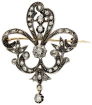 No Reserve - Gold/silver brooch fleur-de-lis with rose cut diamonds.