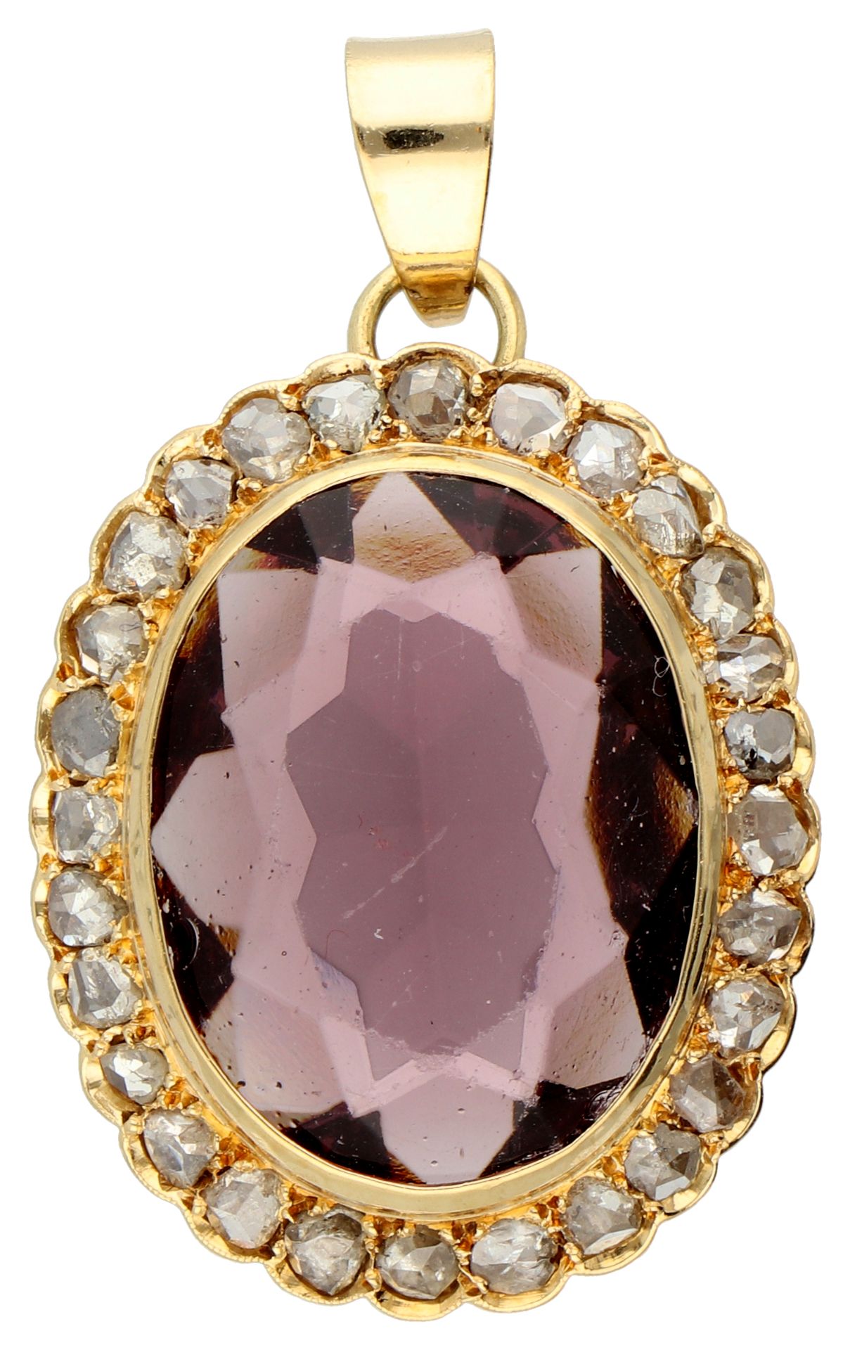 No Reserve - 14K Yellow gold vintage entourage pendant set with a purple color stone and rose cut di