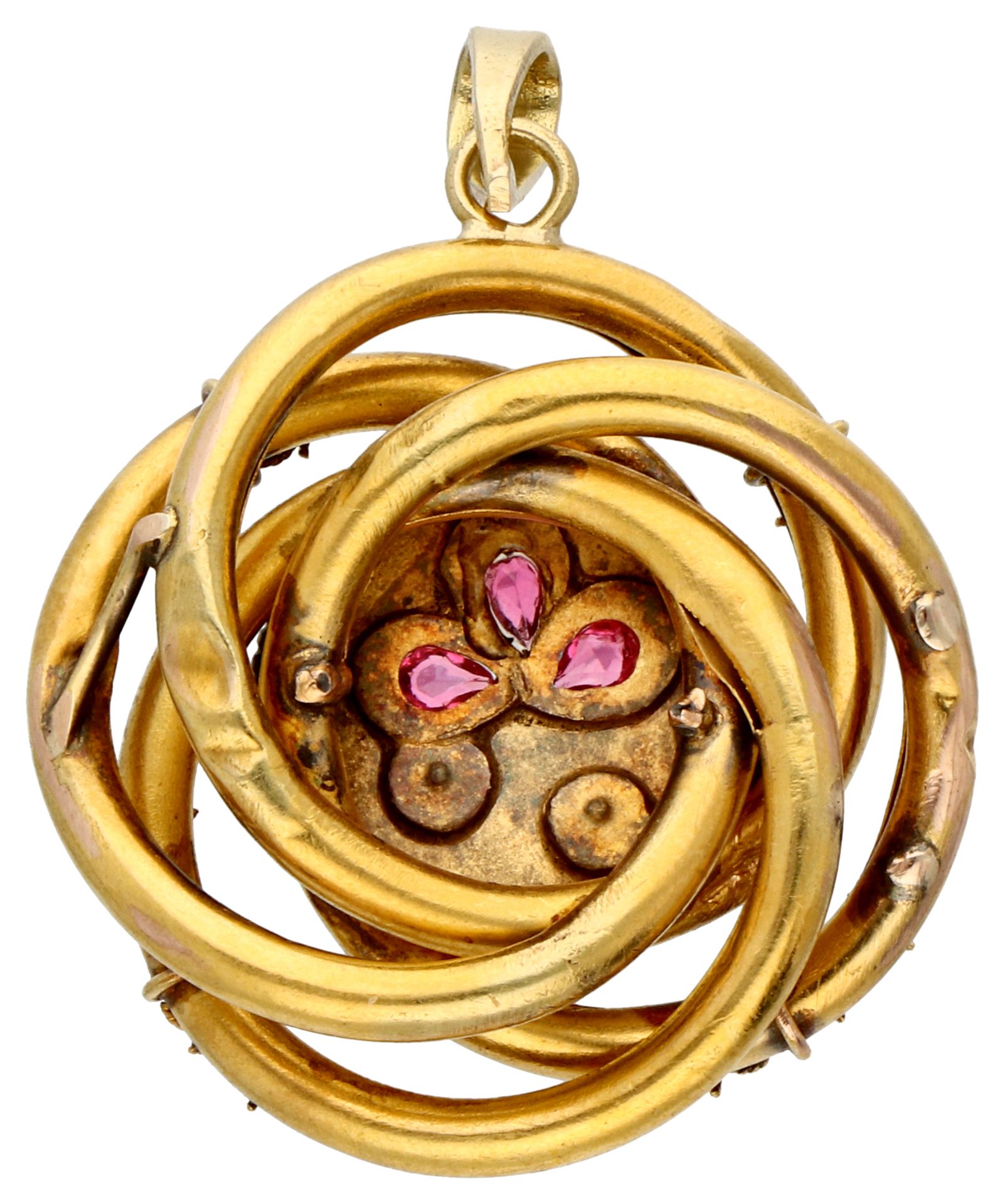 No Reserve - 14K Yellow gold antique pendant set with coloured stones and imitation seed pearls. - Image 2 of 2