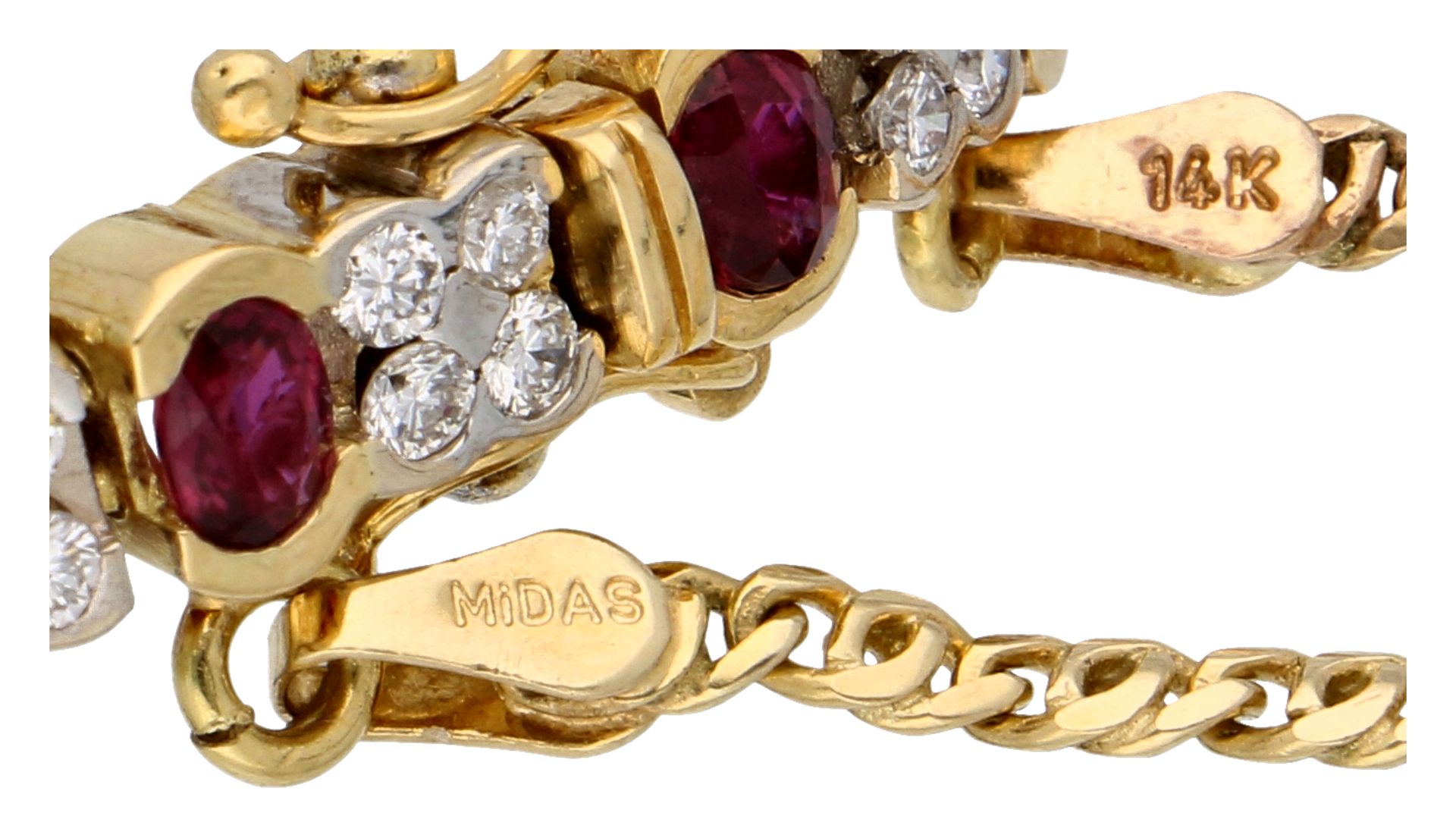 No Reserve - 14K Bicolour gold tennis bracelet with natural ruby ​​and diamond. - Image 5 of 5