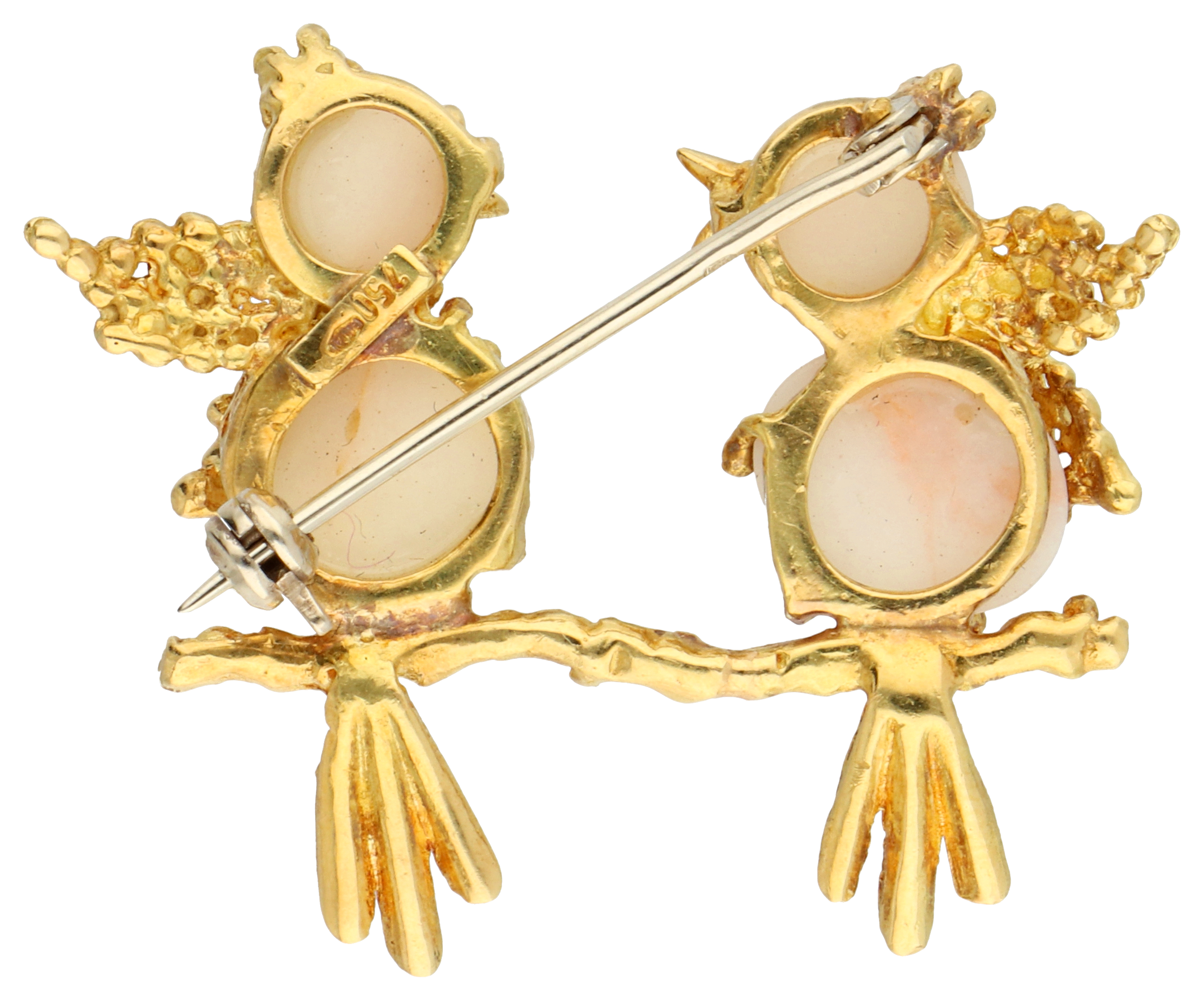 No Reserve - Italian 18K yellow gold brooch of two singing birds on a branch. - Image 2 of 3