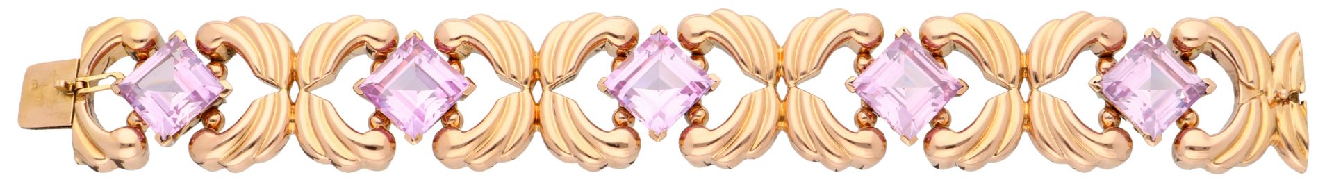 No Reserve - 14K Rose gold bracelet with synthetic pink sapphires. - Bild 3 aus 3
