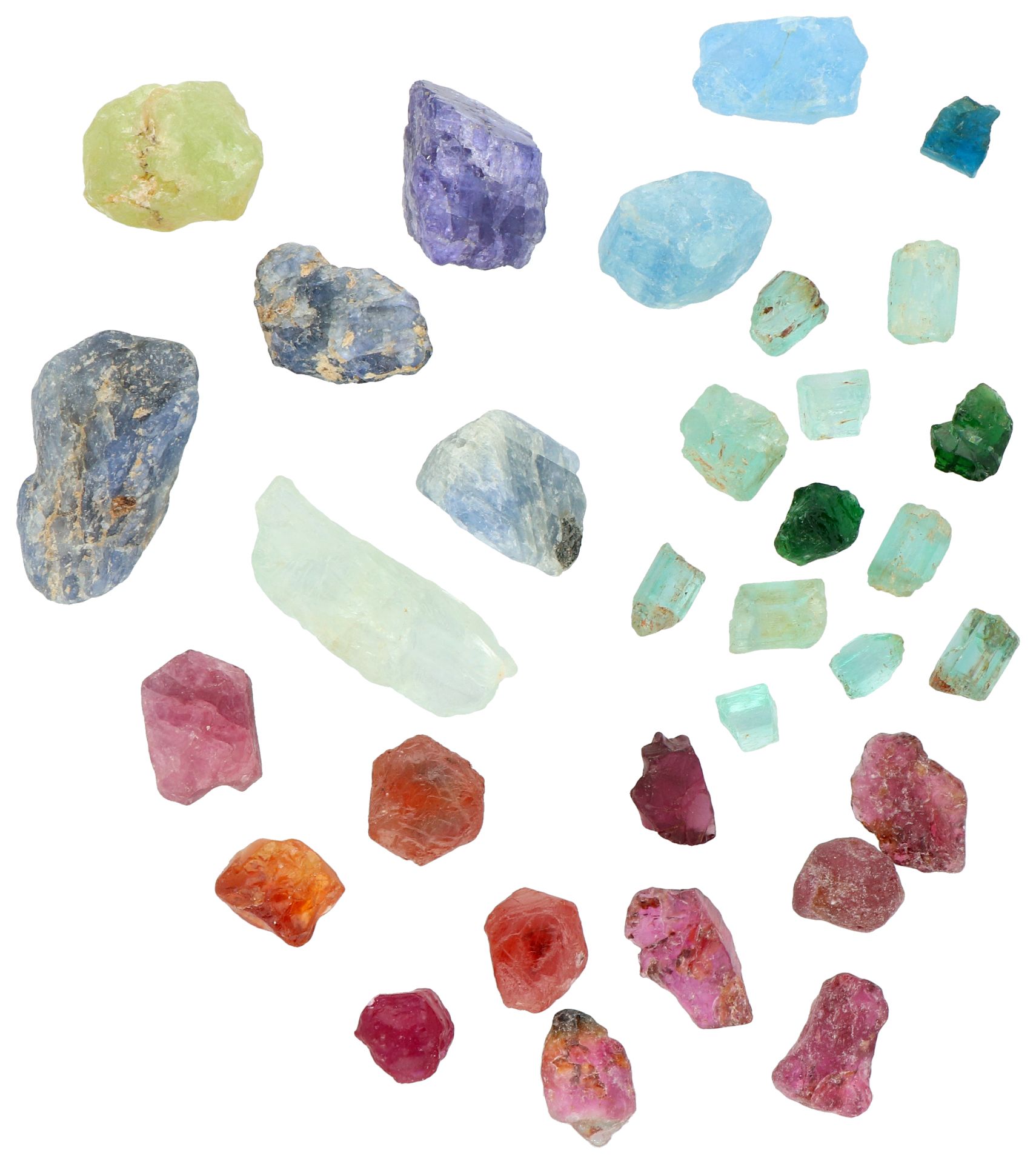 No Reserve - Lot of 32 rough gemstones including sapphire, ruby, emerald, tourmaline, aquamarine and - Image 2 of 2