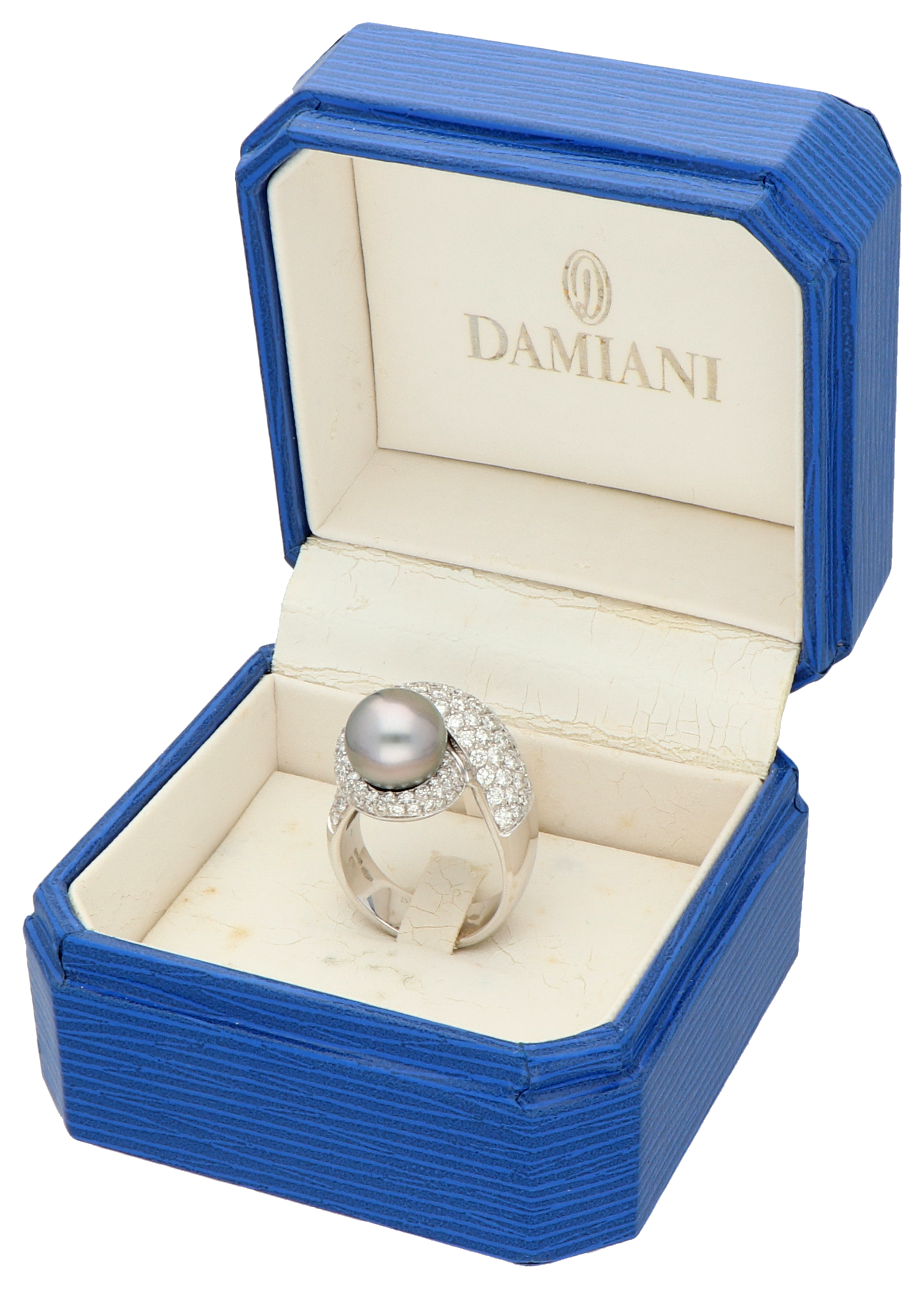 No Reserve - Damiani 18K White gold ring set with cultivated pearl and diamond. - Image 5 of 5