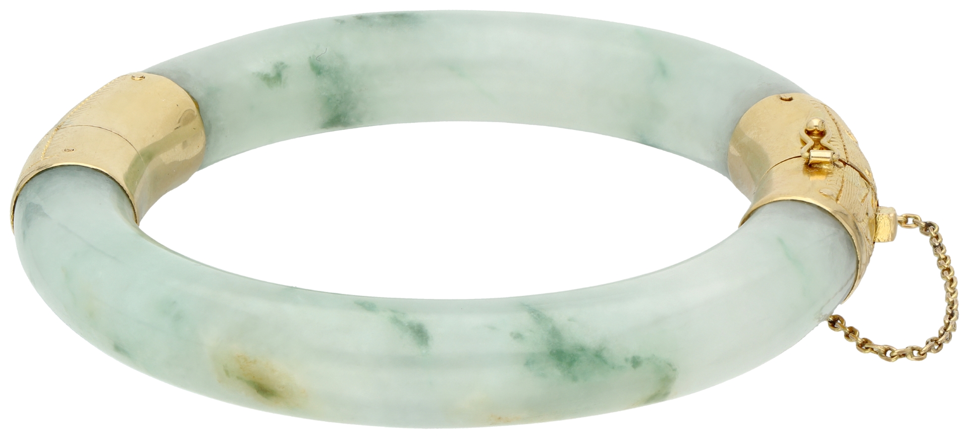 No Reserve - Jade bangle bracelet with a 14K yellow gold closure and hinge. - Image 3 of 3