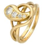 No Reserve - 18K Yellow gold snake ring set with approx. 0.09 ct. diamond.