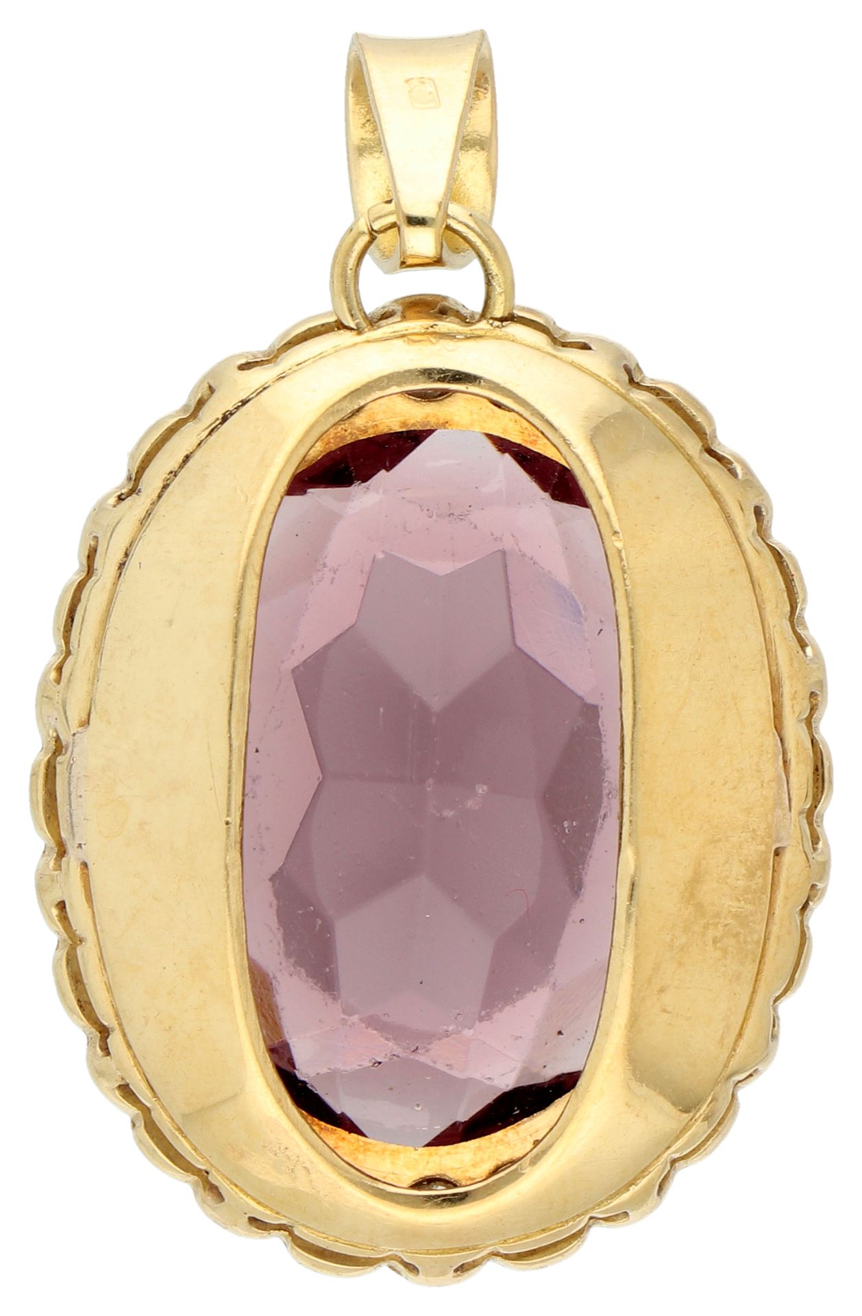 No Reserve - 14K Yellow gold vintage entourage pendant set with a purple color stone and rose cut di - Bild 2 aus 2