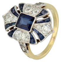 No Reserve - Gold/platinum Art Deco ring set with approx. 0.48 ct. diamond and synthetic sapphire.