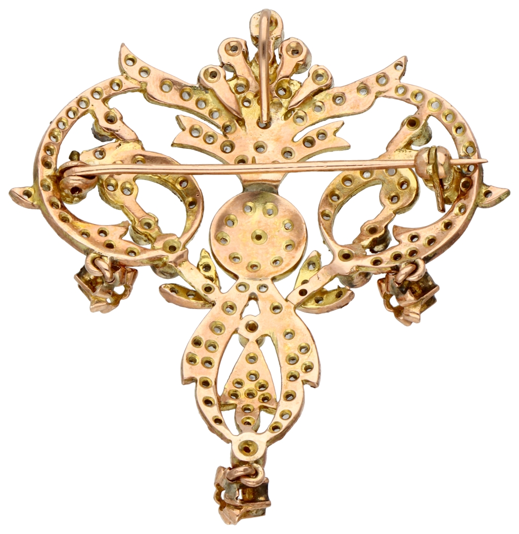 No Reserve - Antique 8K rose gold pendant / brooch with rose cut diamond. - Image 2 of 2